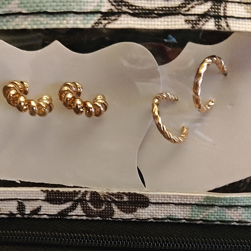 Gold-Tone Twist Hoop & Cluster Stud Earring Set - Women Jewelry